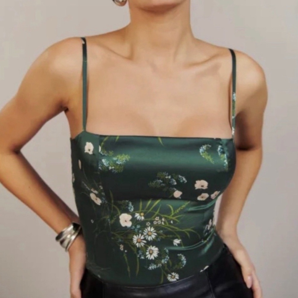 Reformation Silk Top Green - Size 4